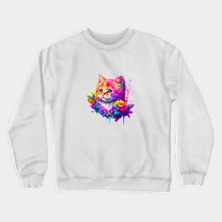 Playful and Eye Catching Cat Colorful Illustration Crewneck Sweatshirt